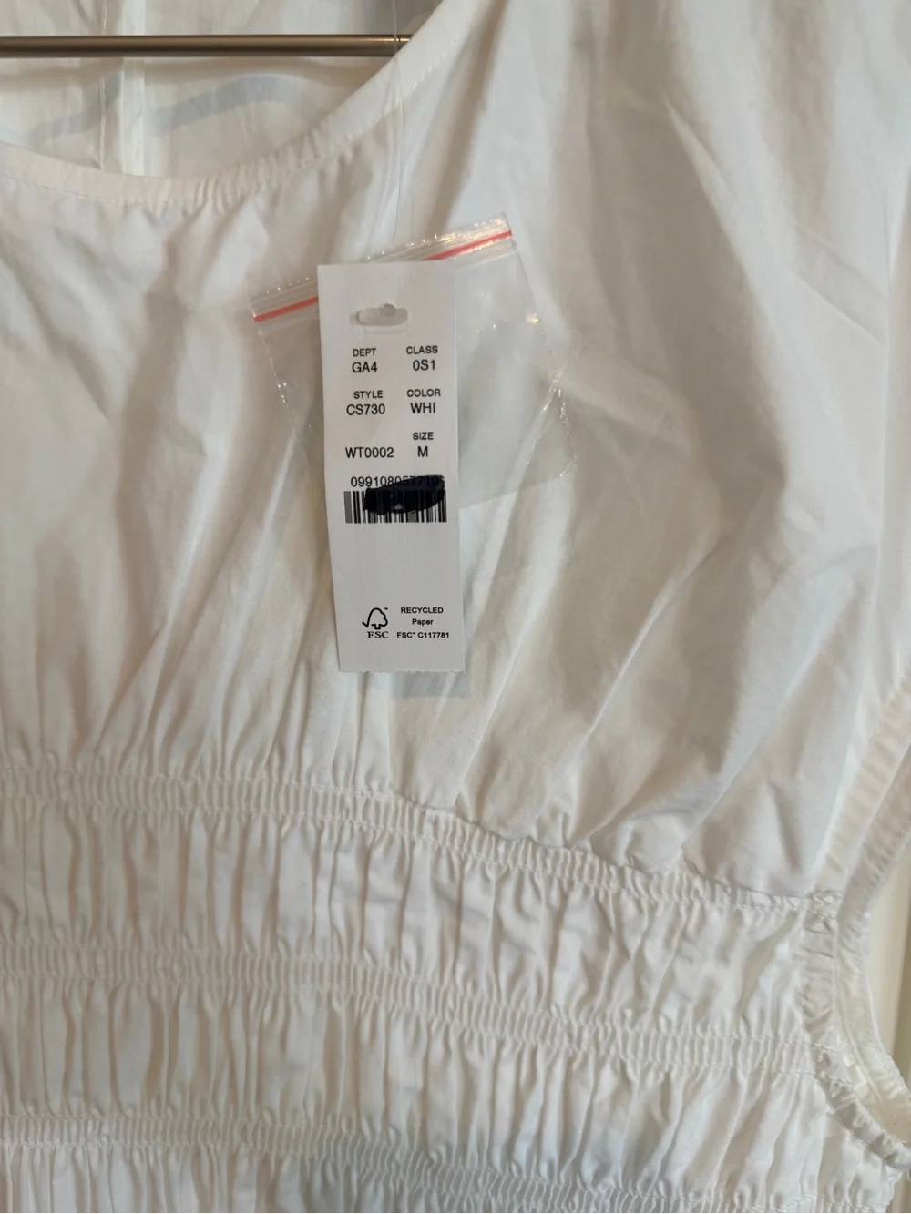 J. Crew White Smocked Midi Dress in Cotton Poplin Medium